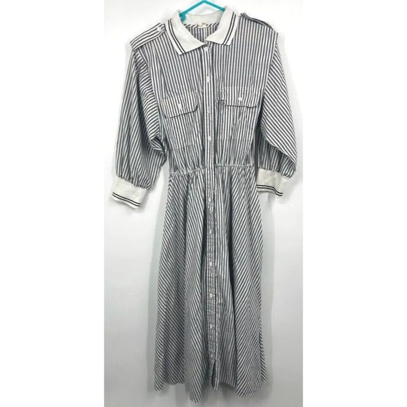 VTG POLO Dress w/Front Pockets Black White Stripe Boating Sailing Sz 14 - Picture 2 of 13